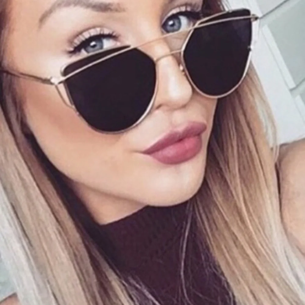 NEW Black/Gold Cat Eye Aviator Sunglasses - Picture 1 of 4